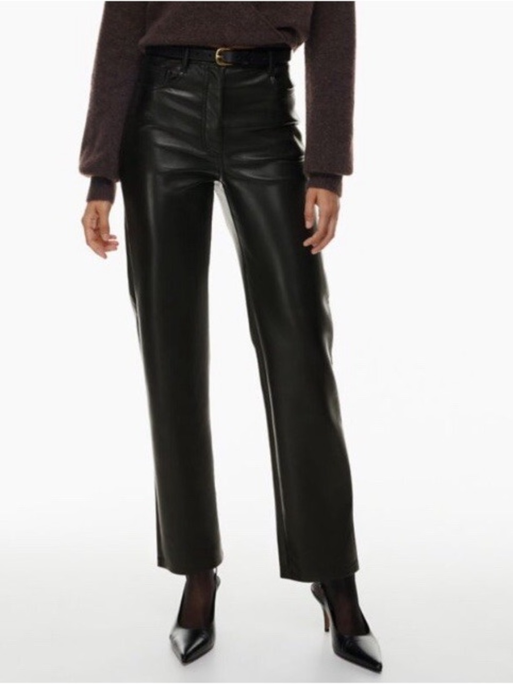 Aritzia Wilfred Melina Black Vegan Leather High Rise Straight Leg Pants Size 8